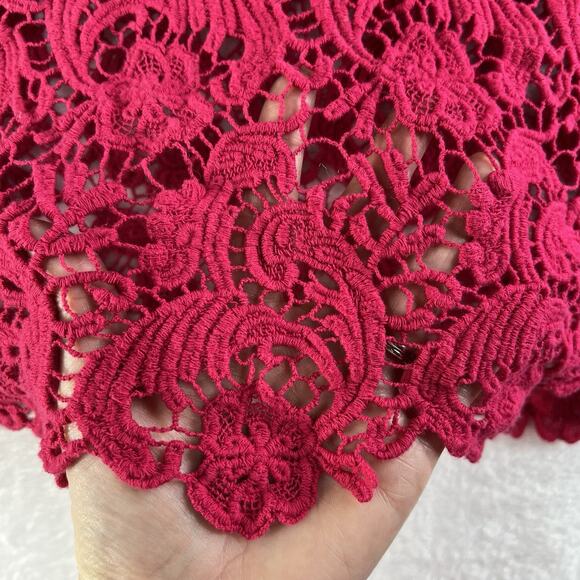 Torrid Plus 0X Top Crochet Layering Cropped Scoop Neck Dark Pink Short Sleeve - Picture 4 of 13